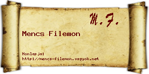 Mencs Filemon névjegykártya